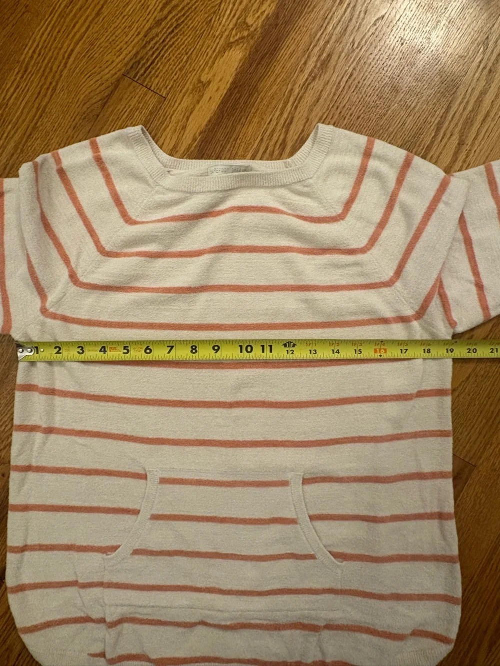 Barefoot Dreams CozyChic Ultra Lite Steiped Pullover Top L Cream and Coral